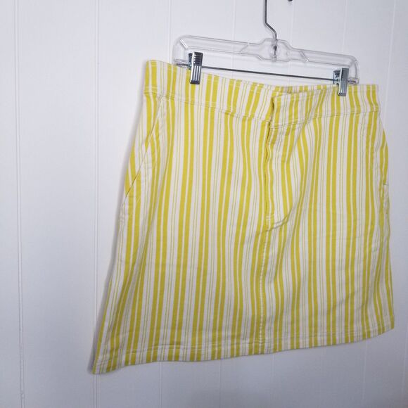 LOFT Skirt Women's Size 14 Striped Yellow White Pockets New - Picture 2 of 9